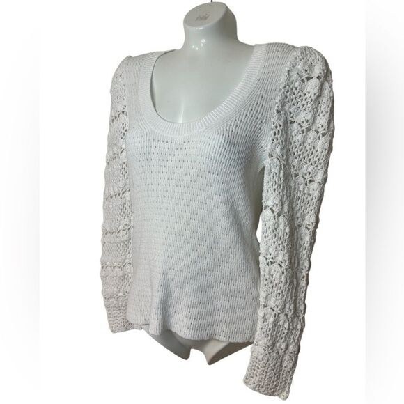 Rebecca Taylor Crimp Cotton Pullover Sweater in Milk - Picture 3 of 7